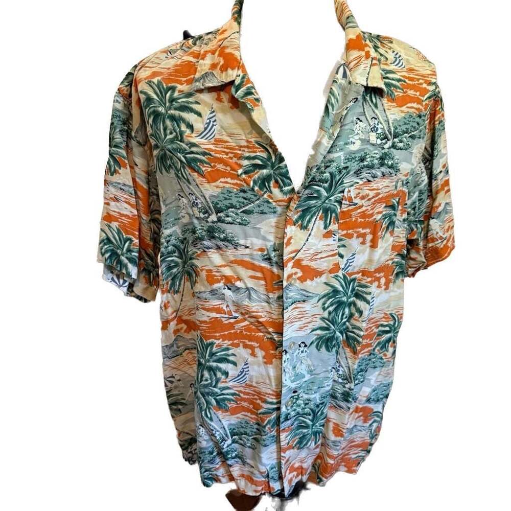 Vintage 90s American Eagle Outfitters Rayon Hawaiian Shirt Tropical Scene